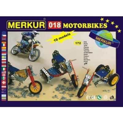 Merkur Toys Stavebnice MERKUR 018 Motocykly 10 modelů 182ks v krabici 26x18x5cm