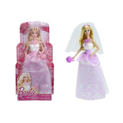 MATTEL BARBIE BRB Panenka nevěsta s kyticí v růžovo bílých šatech