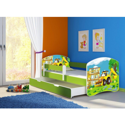 Dětská postel Kunert 2023 s šuplíkem a barierou Green 75x144 cm Digger