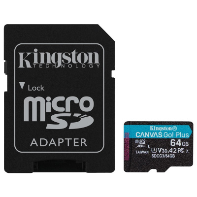 Paměťová karta Kingston Canvas Go! Plus MicroSDXC 64GB UHS-I U3 (170R/70W) + adaptér