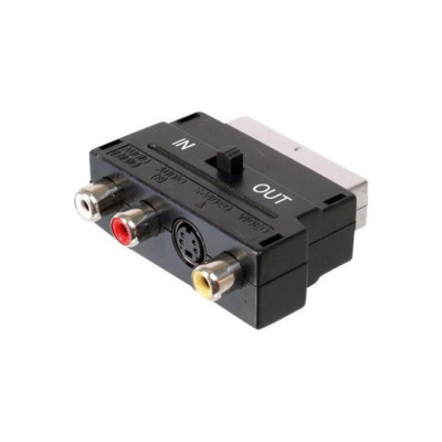 PremiumCord Adapter SCART-3x cinch + S-video s přepínačem IN/OUT kjsa-01
