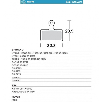 Brzdové destičky sintrované MOTO-MASTER 730446 (MOTO-MASTER BIKE PRO brzdové destičky sintrované PRO kovové vhodné pro SHIMANO XTR BR-M9000, BR-M9020, BR-M987, BR-M988, BR-M985, XT BR-M8000, BR-M785,