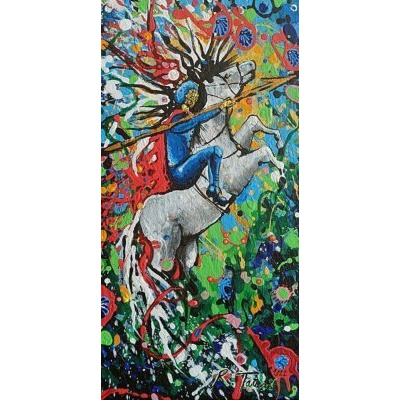 Roman Tancoš, Rytíř na bílém koni, akrylové barvy, 20 x 40 cm