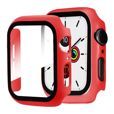 AppleMix Tvrzené sklo + rámeček pro Apple Watch 44mm Series 4 / 5 / 6 / SE - červený