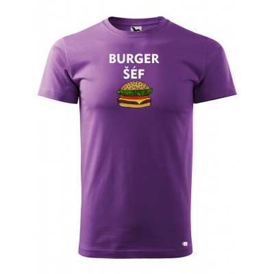 Pánské tričko s potiskem Burger šéf Velikost: M, Barva trička: Fialová