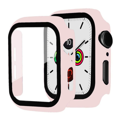 AppleMix Tvrzené sklo + rámeček pro Apple Watch 44mm Series 4 / 5 / 6 / SE - růžový
