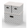 HomeLife Úložný box s víkem - sada 3 ks bílá kytičky bílá - kytičky