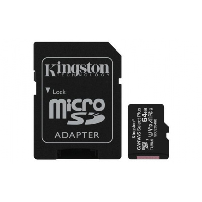 Kingston microSDXC 64GB SDCS2/64GB Canvas Select Plus 100R A1 C10 Card + SD adaptér