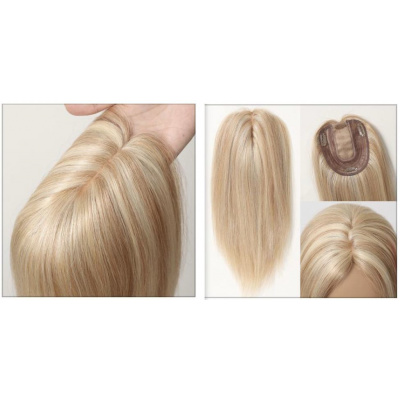 Luxusní tupé příčesek z pravých vlasů pro dlouhé vlasy - 35cm 27/613 - medová blond/plavá blond Bez ofinky - dlouhé vlasy vepředu