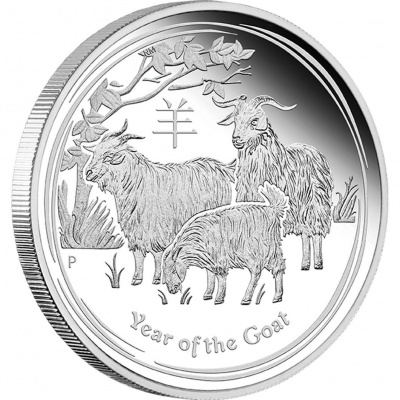 The Perth Mint Lunární série II. stříbrná mince 1 AUD Year of the Goat Rok kozy 2015 1 Oz