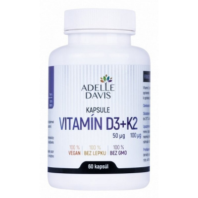 Adelle Davis Vitamín D3 2000 IU + K2 MK-7 100 µg 60 kapslí Adelle Davis Vitamín D3 2000 IU + K2 MK-7 100 µg 60 kapslí