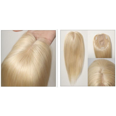 Luxusní tupé příčesek z pravých vlasů pro dlouhé vlasy - 35cm 613 - plavá blond Bez ofinky - dlouhé vlasy vepředu