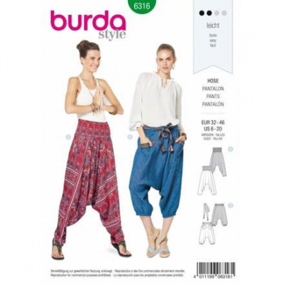 Střih Burda zelený 6316 - dámské harémové kalhoty, turecké kalhoty