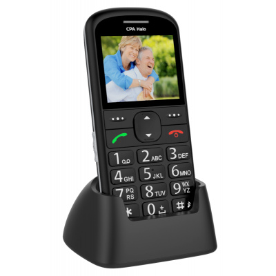 Seniorský tlačítkový telefon CPA Halo 11 s nabíjecím stojánkem Barva: Černá