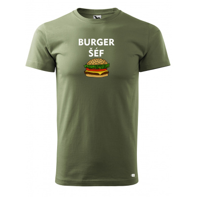 Pánské tričko s potiskem Burger šéf Velikost: M, Barva trička: Khaki
