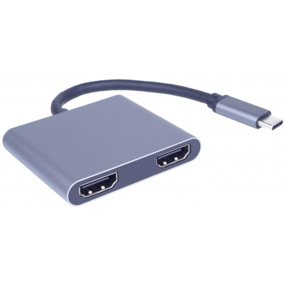 Redukce PremiumCord MST adaptér USB-C na 2x HDMI, USB3.0, PD, rozlišení 4K a FULL HD 1080p, (KU31HDMI13)