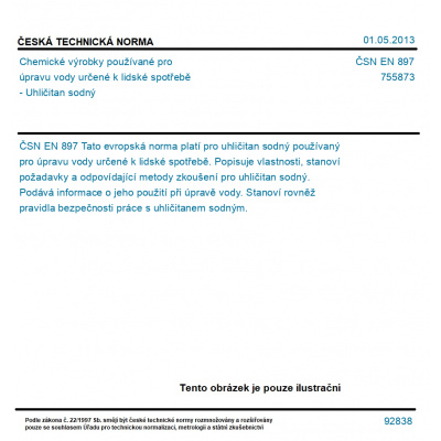 ČSN EN 897 - Chemické výrobky používané pro úpravu vody určené k lidské spotřebě - Uhličitan sodný - Tisk