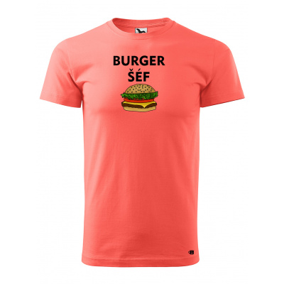 Pánské tričko s potiskem Burger šéf Velikost: M, Barva trička: Korálová