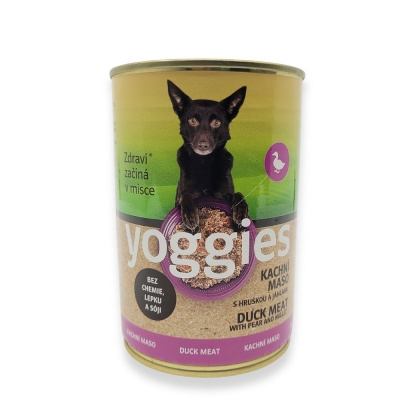 Yoggies konzerva Kachní maso s hruškou a jáhlami 400g