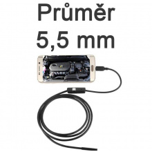 Inspekční / Endoskopická vodotěsná kamera - pro mobil a PC, USB / micro USB, 1 - 5 m - 5,5 mm, 3 M