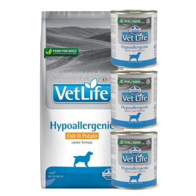 FARMINA Vet Life Dog Hypoallergenic Fish & Potato 12kg + Farmina Hypoallergenic 3x300g