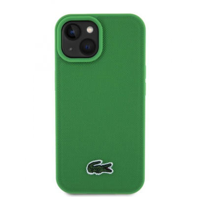 Lacoste Iconic Petit Pique Woven Logo - ochranný kryt s MagSafe pro iPhone 15, zelený LCHMP15SPVCN