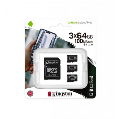 Kingston Technology Canvas Select Plus memory card 64 GB MicroSDXC Class 10 UHS-I (SDCS2/64GB-3P1A)