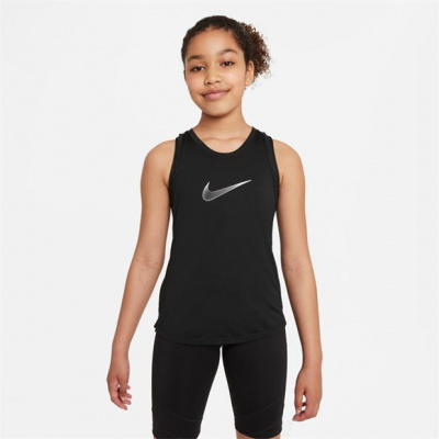 Nike One Dri Fit T Shirt Junior Girls Black/White 13Yrs