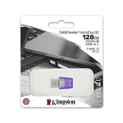 Kingston USB flash disk OTG, USB 3.0, 128GB, Data Traveler microDuo3 G2, stříbrn