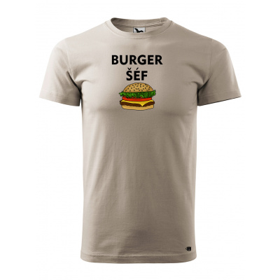 Pánské tričko s potiskem Burger šéf Velikost: M, Barva trička: Ledově šedá