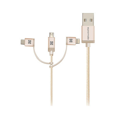 Promate USB kabel (2.0) USB A samec - microUSB samec + Apple Lightning samec + USB C sam 1.2m zla