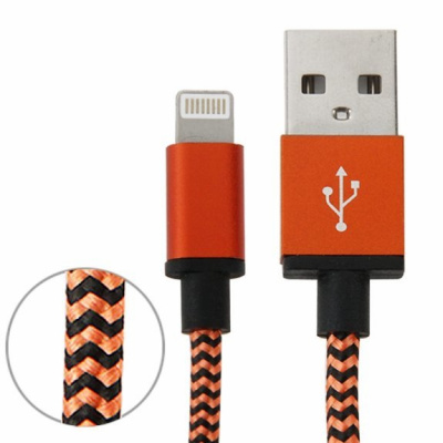 AppleKing opletený nabíjecí a synchronizační kabel s konektory USB 2.0 / Lightning - 1m - oranžový - možnost vrátit zboží ZDARMA do 30ti dní