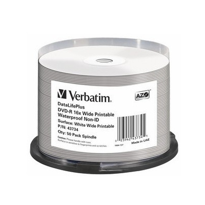 VERBATIM DVD-R 4,7GB/ 16x/ WIDE GLOSSY WATERPROOF/ printable NoID/ 50pack/ spindle (43734)