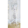 Anděl čirý s fialovými skleněnými perlami na čajovou svíčku, výška 25cm