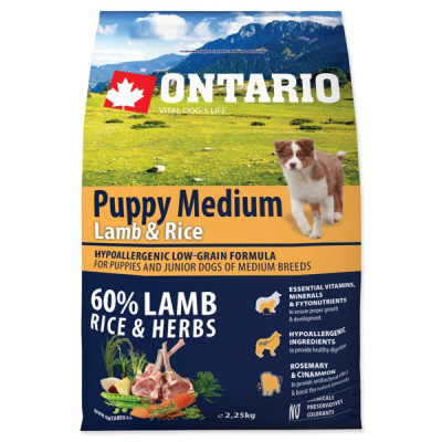 Ontario puppy medium lamb/rice 2,25kg