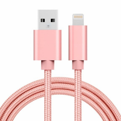 AppleKing opletený datový a nabíjecí kabel s konektory USB 2.0 / Lightning - 1m - růžovozlatý - možnost vrátit zboží ZDARMA do 30ti dní