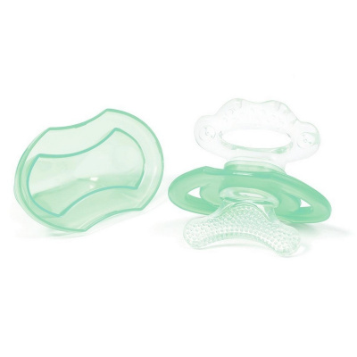 BabyOno kousátko silikonové bez BPA ve tvaru dudlíku s krytem zelená 3 m+