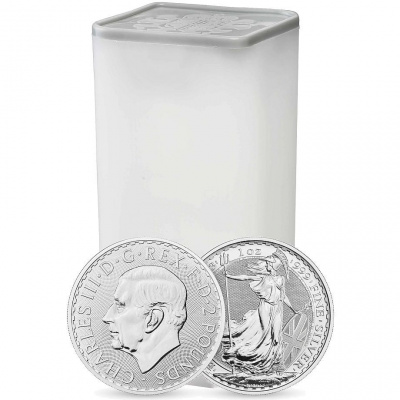 Royal Mint UK 25x British Britannia stříbrná mince 1oz 2023 Charles III (tuba)
