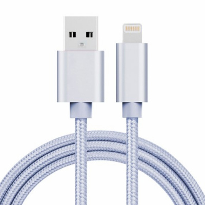 AppleKing opletený datový a nabíjecí kabel USB-A 2.0 / Lightning pro iPhone / iPad / iPod / AirPods - 1 m - stříbrný - možnost vrátit zboží ZDARMA do 30ti dní