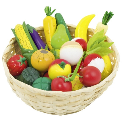 GOKI Dětský krámek – ovoce a zelenina v košíku, 23 ks