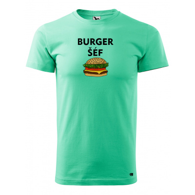 Pánské tričko s potiskem Burger šéf Velikost: M, Barva trička: Mátová