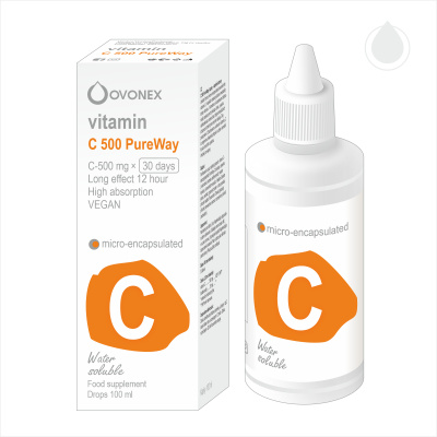Vitamin C 500 Pure Way kapky 100 ml - Ovonex (Perfektně vstřebatelný, vodou ředitelný vitamin C v kapkách na 30 dnů)