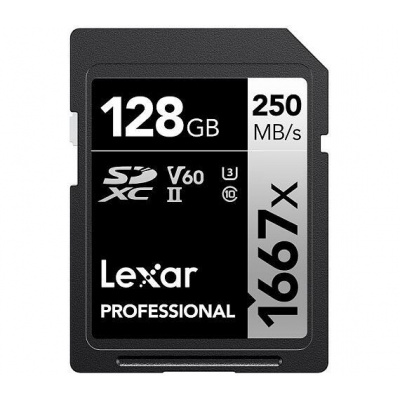 Lexar paměťová karta 128GB Professional 1667x SDXC™ UHS-II, čtení/zápis: 250/120MB/s, C10 V60 U3 (LSD128CB1667)