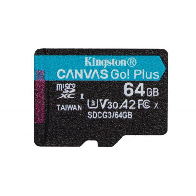 Kingston Canvas Go! Plus 64GB microSDXC karta, UHS-I V30 A2, 170R/100W - Kingston Micro SDXC Canvas Go! Plus 64 GB UHS-I U3 SDCG3/64GBSP