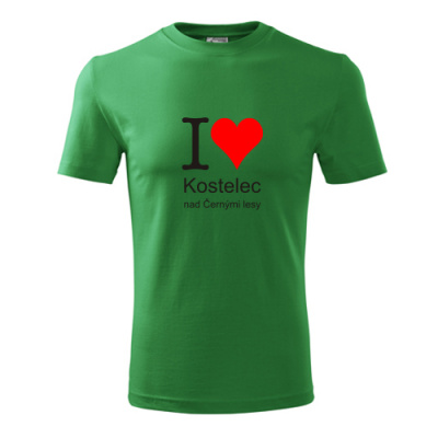 Zelené tričko I love Kostelec nad Černými lesy - suvenýry - upomínkové předměty
