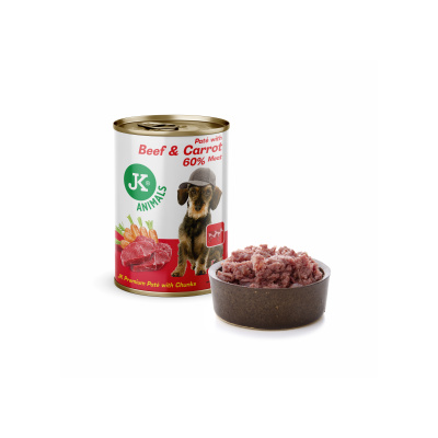 JK ANIMALS Beef & Carrot, Premium Paté with Chunks, superprémiová masová konzerva 400 g