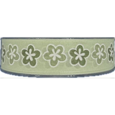 Stuha tkaná HELLO SUMMER pastelově zelená 25mm x 20m (5,- Kč/m) (Stuha květinová, bavlněná, jednostranný potisk, s vetkaným vlascem v okrajích)