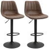 HOMCOM Sada 2 barových stoliček, 91-111 cm výškově nastavitelná kuchyňská stolička, barová stolička, bistro stolička s kroužkem na nohy, pultová stolička do jídelny, umělá kůže, ocel, hnědá barva