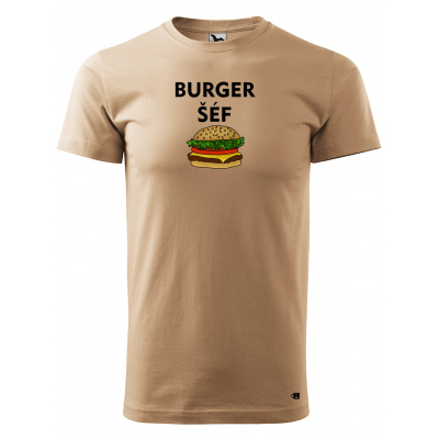 Pánské tričko s potiskem Burger šéf Velikost: M, Barva trička: Písková