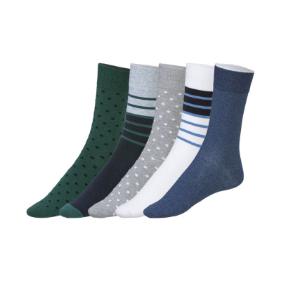 LIVERGY Pánské ponožky s BIO bavlnou, 5 párů (43/46, černá / šedá / zelená / navy modrá / modrá)
